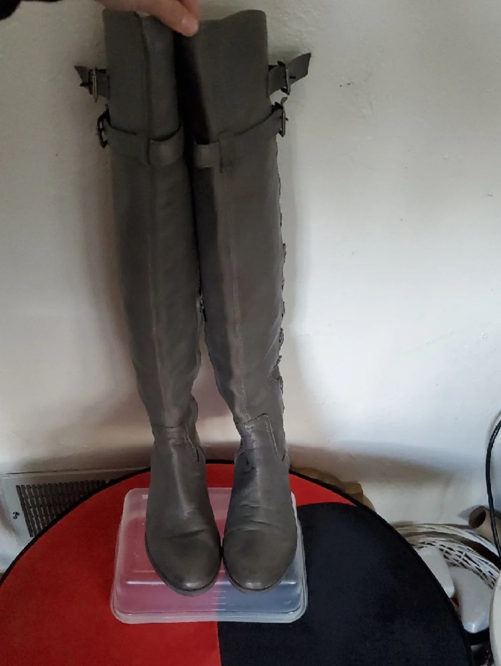 Sam Edelman Pierce 2 Button-Trim Tall Leather Riding Boots in Grey Size 8
